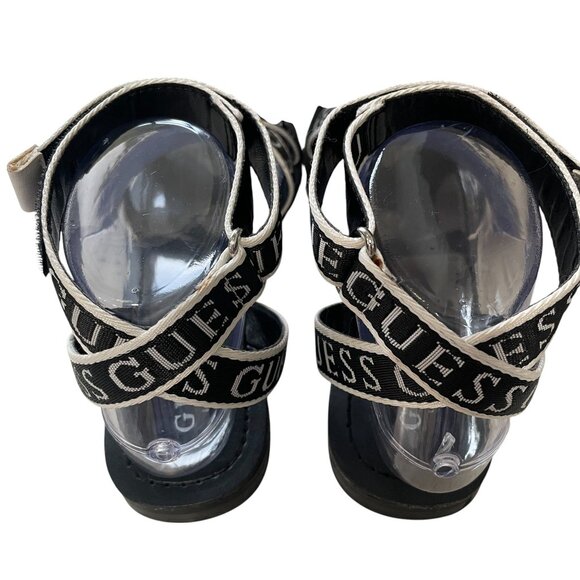 Guess Black White Logo Ankle Strap Flat Sandals Casual Summer Trendy Size 7M - Picture 9 of 13